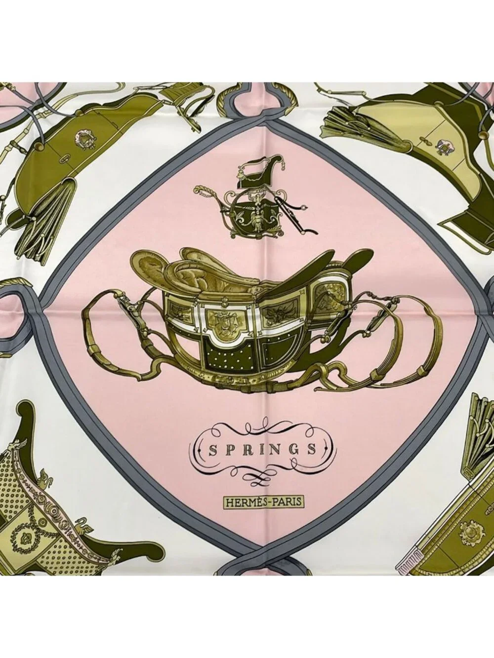 ★SOLD★ Hermes Scarf Carre 90 Pink Gray Multi Springs - Picture 4 of 5